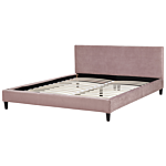 Eu Super King Size Panel Bed 6ft Pink Velvet Slatted Frame Contemporary Beliani