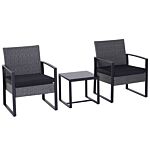 Outsunny Pe Rattan Garden Furniture 2 Seater Patio Bistro Set Weave Conservatory Sofa Coffee Table And Chairs Set Grey