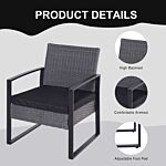 Outsunny Pe Rattan Garden Furniture 2 Seater Patio Bistro Set Weave Conservatory Sofa Coffee Table And Chairs Set Grey