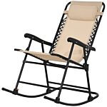 Outsunny Folding Rocking Chair Outdoor Portable Zero Gravity Chair W/ Headrest Beige