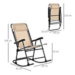 Outsunny Folding Rocking Chair Outdoor Portable Zero Gravity Chair W/ Headrest Beige