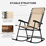 Outsunny Folding Rocking Chair Outdoor Portable Zero Gravity Chair W/ Headrest Beige