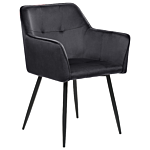 Set Of 2 Dining Chairs Black Velvet Upholstered Seat With Armrests Black Metal Legs Beliani