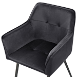 Set Of 2 Dining Chairs Black Velvet Upholstered Seat With Armrests Black Metal Legs Beliani