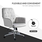 Vinsetto Linen Computer Chair With Armrest, Modern Swivel Chair With Adjustable Height, Light Grey