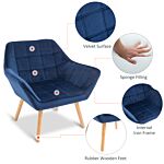 Homcom Armchair Accent Chair Wide Arms Slanted Back Padding Iron Frame Wooden Legs Home Bedroom Furniture Seating Blue