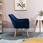 Homcom Armchair Accent Chair Wide Arms Slanted Back Padding Iron Frame Wooden Legs Home Bedroom Furniture Seating Blue