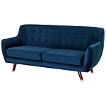 Sofa Navy Blue Velvet 3 Seater Button Tufted Back Cushioned Seat Wooden Legs Beliani