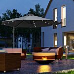 Outsunny 3(m) Square Outdoor Umbrella Patio Sun Umbrella With Crank & Tilt Led Solar Light Cross Base 360° Rotating Outdoor, Dark Grey