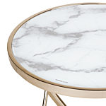 Side Table White Marble Effect Tempered Glass Top Gold Metal Hairpin Legs Round Shape Beliani