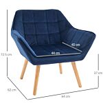 Homcom Armchair Accent Chair Wide Arms Slanted Back Padding Iron Frame Wooden Legs Home Bedroom Furniture Seating Set Of 2 Blue