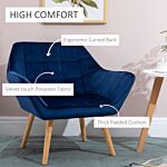 Homcom Armchair Accent Chair Wide Arms Slanted Back Padding Iron Frame Wooden Legs Home Bedroom Furniture Seating Set Of 2 Blue