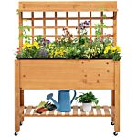 Outsunny Wooden Planter Raised Elevated Garden Bed Planter Flower Herb Boxes For Vegetables With 2 Shelves Solid Wood 105x40x135cm