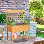 Outsunny Wooden Planter Raised Elevated Garden Bed Planter Flower Herb Boxes For Vegetables With 2 Shelves Solid Wood 105x40x135cm