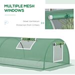 Outsunny Pe Mini Greenhouse, 3m Portable Tunnel Green House With 5 Mesh Windows, Green Grow House Steel Frame For Indoor And Outdoor, Green