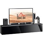 Homcom Floating Tv Unit Stand For Tvs Up To 70" With High Gloss Effect, Wall Mounted Media Console With Storage Cupboards, Grey And Black