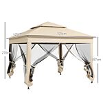 Outsunny 3 X 3(m) Pop Up Gazebo, Double-roof Garden Tent With Netting And Carry Bag, Party Event Shelter For Outdoor Patio, Cream White