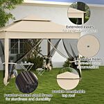 Outsunny 3 X 3(m) Pop Up Gazebo, Double-roof Garden Tent With Netting And Carry Bag, Party Event Shelter For Outdoor Patio, Cream White