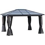 Outsunny 4 X 3.6m Hardtop Gazebo With Uv Resistant Polycarbonate Roof & Aluminium Frame, Garden Pavilion With Mosquito Netting And Curtains