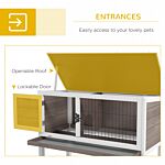 Pawhut Wooden Rabbit Hutch Guinea Pig Hutch Bunny Cage Garden Built In Tray Openable Asphalt Roof Small Animal House 84 X 43 X 70 Cm Brown