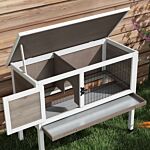 Pawhut Wooden Rabbit Hutch Guinea Pig Hutch Bunny Cage Garden Built In Tray Openable Asphalt Roof Small Animal House 84 X 43 X 70 Cm Brown