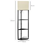 Homcom Corner Floor Lamp With Shelves, Modern Tall Standing Lamps For Living Room, Bedroom, With Pull Chain Switch (bulb Not Included), Black