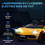 Homcom Compatible 12v Battery-powered Kids Electric Ride On Car Lamborghini Aventador Sports Racing Car Toy With Parental Remote Control Lights Yellow