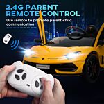 Homcom Compatible 12v Battery-powered Kids Electric Ride On Car Lamborghini Aventador Sports Racing Car Toy With Parental Remote Control Lights Yellow