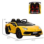 Homcom Compatible 12v Battery-powered Kids Electric Ride On Car Lamborghini Aventador Sports Racing Car Toy With Parental Remote Control Lights Yellow