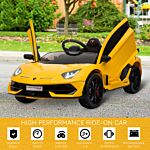 Homcom Compatible 12v Battery-powered Kids Electric Ride On Car Lamborghini Aventador Sports Racing Car Toy With Parental Remote Control Lights Yellow