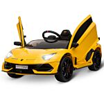 Homcom Compatible 12v Battery-powered Kids Electric Ride On Car Lamborghini Aventador Sports Racing Car Toy With Parental Remote Control Lights Yellow