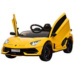 Homcom Compatible 12v Battery-powered Kids Electric Ride On Car Lamborghini Aventador Sports Racing Car Toy With Parental Remote Control Lights Yellow