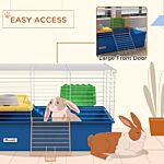 Pawhut Chinchillas Small Rabbit Guinea Pig Small Animal Cage, Pet Playhouse, With Platform, Ramp, 71 X 46 X 47cm, Blue