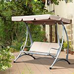 Outsunny 3 Seater Bench Steel Outdoor Patio Porch Swing Chair With Adjustable Canopy - Beige