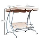 Outsunny 3 Seater Bench Steel Outdoor Patio Porch Swing Chair With Adjustable Canopy - Beige