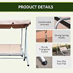 Outsunny 3 Seater Bench Steel Outdoor Patio Porch Swing Chair With Adjustable Canopy - Beige