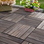 Outsunny 27 Pcs Solid Wood Interlocking Decking Tiles For Patio, Balcony, Roof Terrace, Hot Tub, Black, (30 X 30 Cm Per Piece)