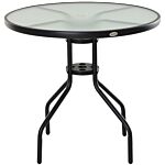 Outsunny Garden Table Outdoor Round Dining Coffee Table With Parasol Hole, Tempered Glass Top Side Table - 80cm Diameter