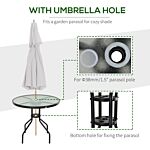 Outsunny Garden Table Outdoor Round Dining Coffee Table With Parasol Hole, Tempered Glass Top Side Table - 80cm Diameter