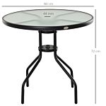 Outsunny Garden Table Outdoor Round Dining Coffee Table With Parasol Hole, Tempered Glass Top Side Table - 80cm Diameter