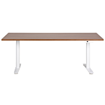 Electrically Adjustable Desk Dark Wood Tabletop White Steel Frame 180 X 72 Cm Sit And Stand Round Feet Modern Design Beliani