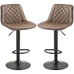 Homcom Bar Stools Set Of 2, Retro Adjustable Kitchen Stool, Swivel Pu Leather Upholstered Bar Chairs With Back, Footrest And Steel Base, Brown