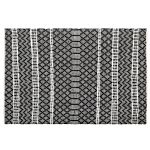 Area Rug Black With Beige 140 X 200 Cm Modern Contemporary Hand Loomed Genuine Leather Cotton Chevron Pattern Beliani