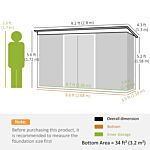 Outsunny 9 X 4 Ft Metal Garden Storage Shed Patio Corrugated Steel Roofed Tool Box With Base, Kit Ventilation And Doors, Dark Grey