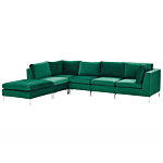 Right Hand Modular Corner Sofa Green Velvet 5 Seater With Ottoman L-shaped Silver Metal Legs Glamour Style Beliani