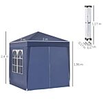 Outsunny 2x2m Garden Pop Up Gazebo Marquee Party Tent Wedding Awning Canopy W/ Free Carrying Case + Removable 2 Walls 2 Windows-blue
