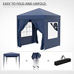 Outsunny 2x2m Garden Pop Up Gazebo Marquee Party Tent Wedding Awning Canopy W/ Free Carrying Case + Removable 2 Walls 2 Windows-blue