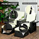 Outsunny 5pc Pe Rattan Sun Lounger, Outdoor Wicker 5-level Adjustable Recliner Sofa Bed With Storage Side Table, Footstools, For Patio, Garden, Black