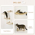 Pawhut 3pcs Wall Mounted Cats Shelves, Cat Climbing Shelf Set, Kitten Activity Center With Jumping Platforms Hammock Scratching Post, Oak