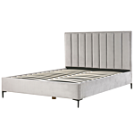 Bed Frame Light Grey Velvet Eu Super King Size 6ft With Ottoman Storage Padded Headboard Black Metal Legs Beliani